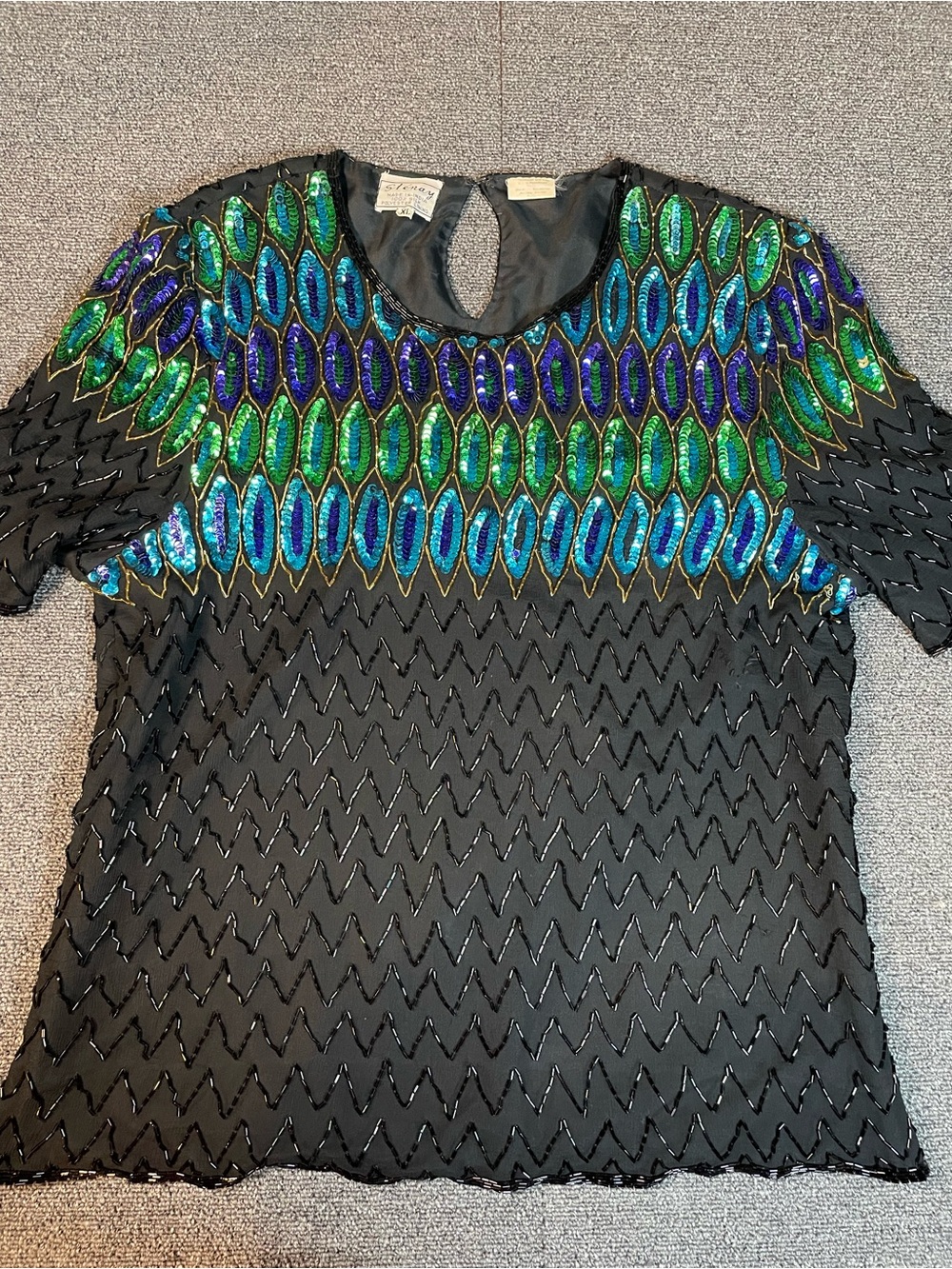 Vintage Stenay 100% Silk Beaded & Sequined Evening Top (XL)